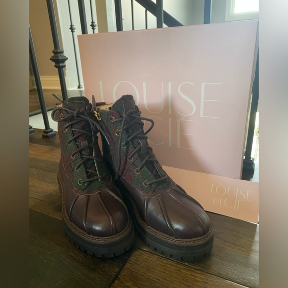 Louise et Cie Sarni Boot Plaid & Brown Platform & Chunky Heel SZ 7 NIB! - Picture 2 of 15